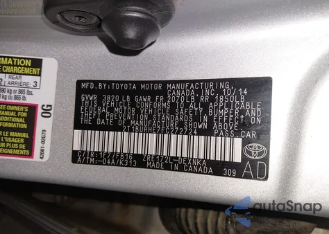 2015 Toyota Corolla Le from USA, damaged, VIN 2T1BURHE7FC272724